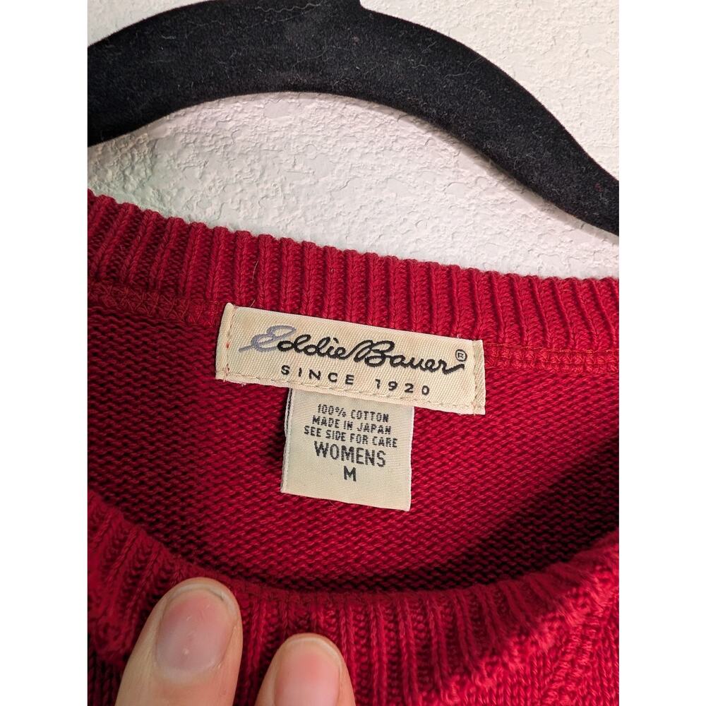 Eddie Bauer VTG Cotton Chunky Knit Red Sweater M Colorful Cottagecore Chic *READ - Picture 3 of 5